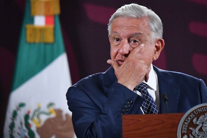 Andrés Manuel López Obrador, Presidente de México, durante su intervención en la conferencia de prensa matutina en Palacio Nacional.