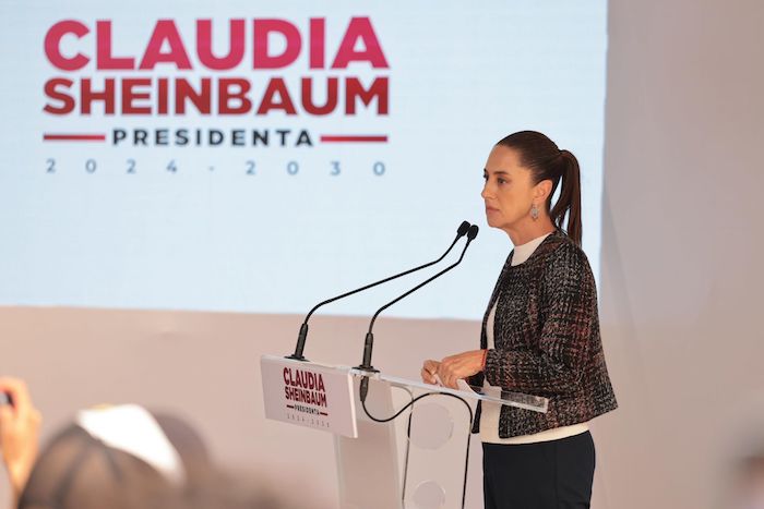 Claudia Sheinbaum, Presidenta electa de México, durante una conferencia de prensa realizada en la casa de transición ubicada en la Alcaldía Iztapalapa.