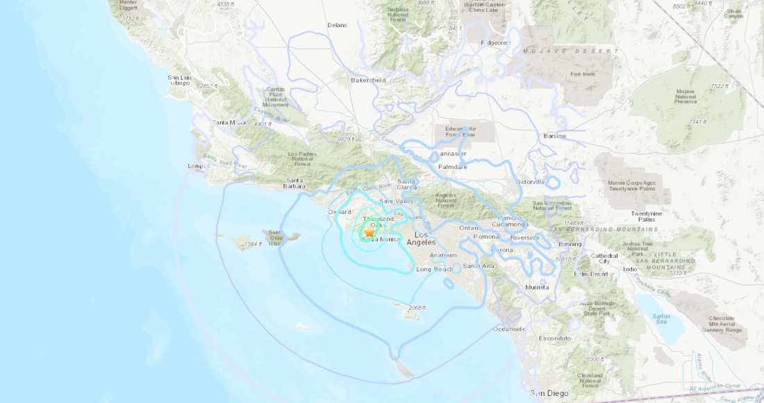 El Servicio Geológico de Estados Unidos reportó que el sismo tuvo una magnitud preliminar de 4.7 y estaba centrado a siete kilómetros al norte de Malibu, con profundidad de unos 11 kilómetros. Foto: Servicio Geológico de Estados Unidos 