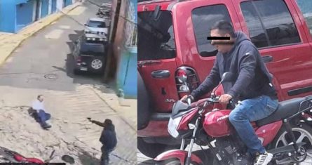 En un video de cámaras de seguridad, puede apreciarse a un empleado de la telefonía infínitum sobre la calle Chimalpopoca, cuando llega el suejo y le muestra el arma para intimidarlo.