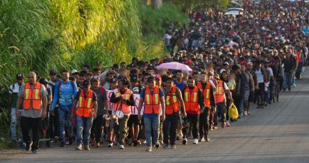 Migrantes caminando hacia la frontera norte