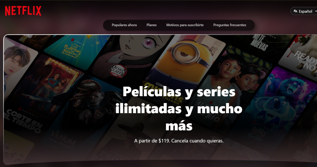 Inicio de la página de Netflix, en donde ya se puede ver reflejado el cambio de precio de la plataforma de streaming