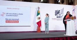 Citlalli Hernández, titular de la Secretaría de las Mujeres, habla en la conferencia de prensa de Claudia Sheinbaum Pardo