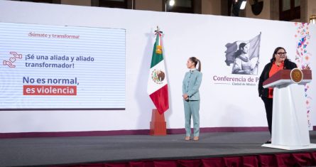 Citlalli Hernández, titular de la Secretaría de las Mujeres, habla en la conferencia de prensa de Claudia Sheinbaum Pardo