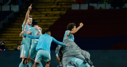 Jugadores del Atlético de Madrid celebran el gol