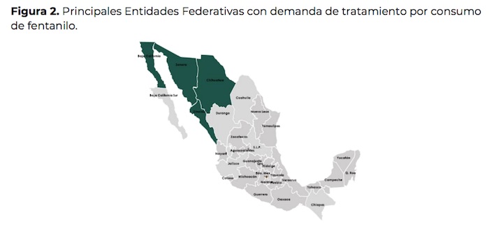 El consumo de fentanilo se concentra en el norte de México. 