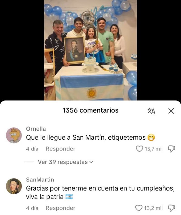 Niña dedica fiesta de cumpleaños al General San Martín. 