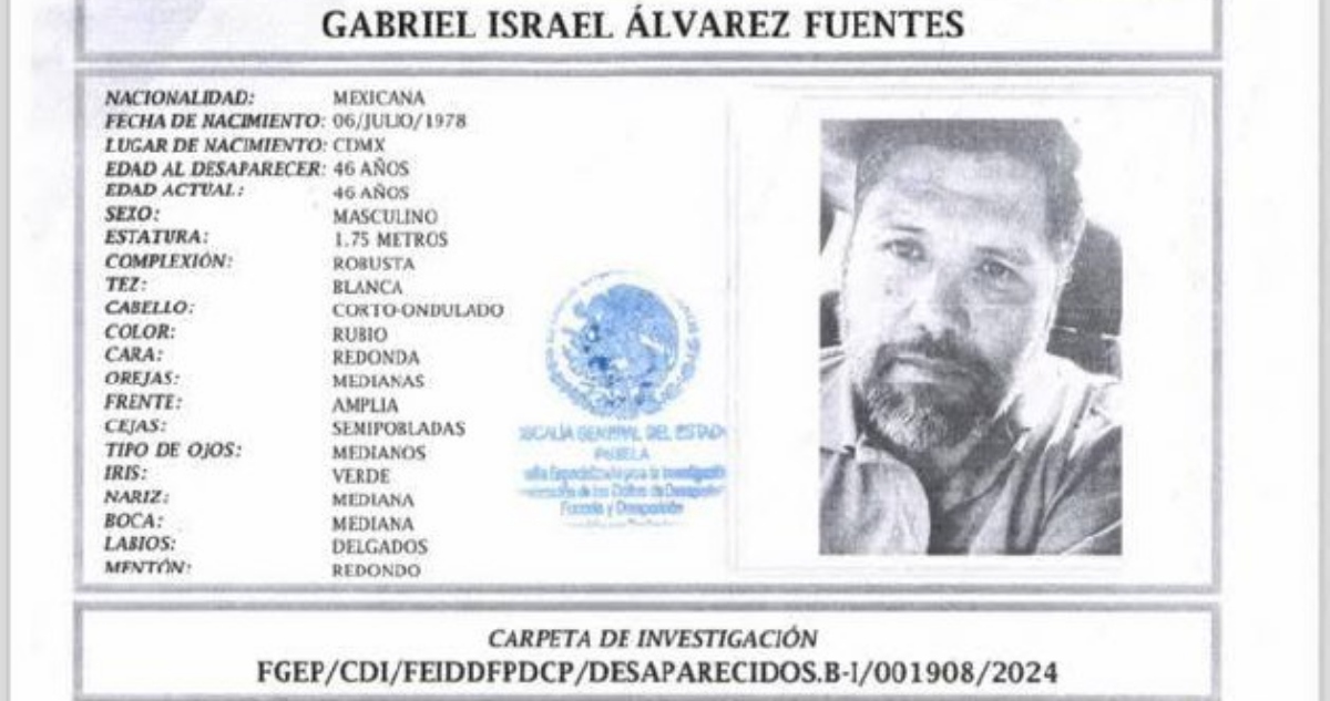 Buscan a Gabriel Álvarez Fuentes en Puebla