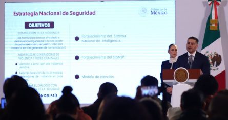 Harfuch presentando su estrategia de seguridad