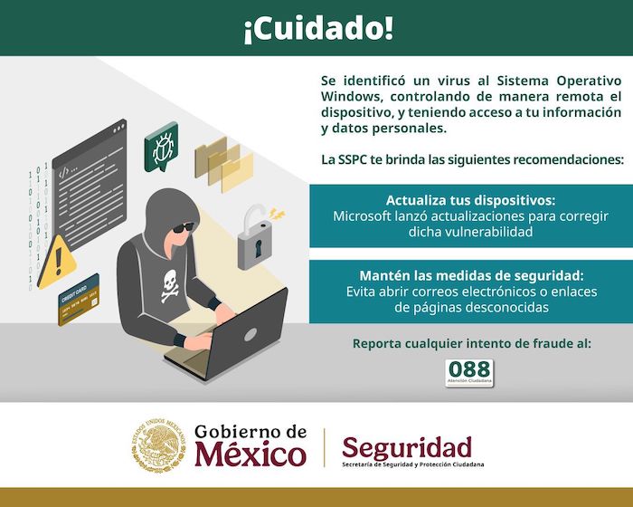 Recomendaciones de la SSPC sobre ataques cibernéticos en sistemas operativos para equipos de cómputo.