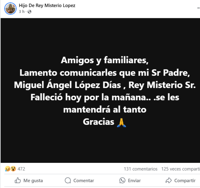 Muere Rey Misterio Sr., leyenda de la lucha libre mexicana.