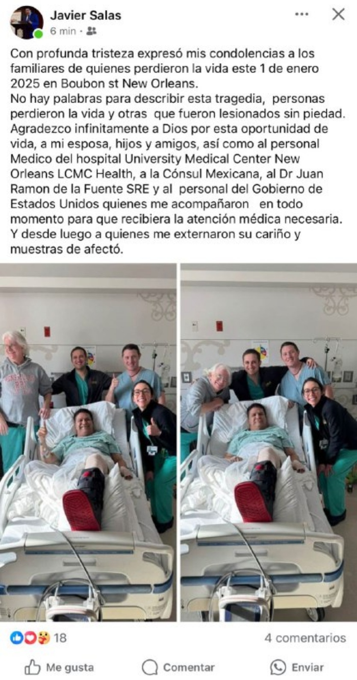 Javier Salas reaparece tras atentado en New Orleans