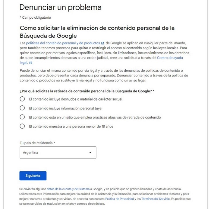 Google puede revisar y eliminar los resultados de búsqueda que cumplan determinados criterios. 