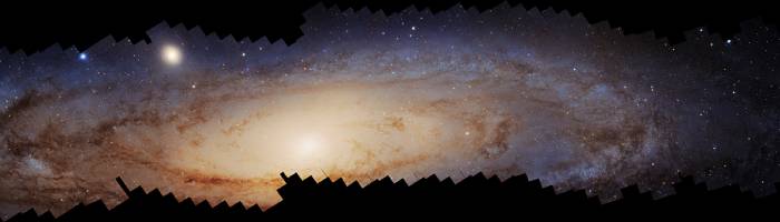 Es una vista panorámica de la vecina galaxia de Andrómeda, ubicada a 2.5 millones de años luz de distancia.