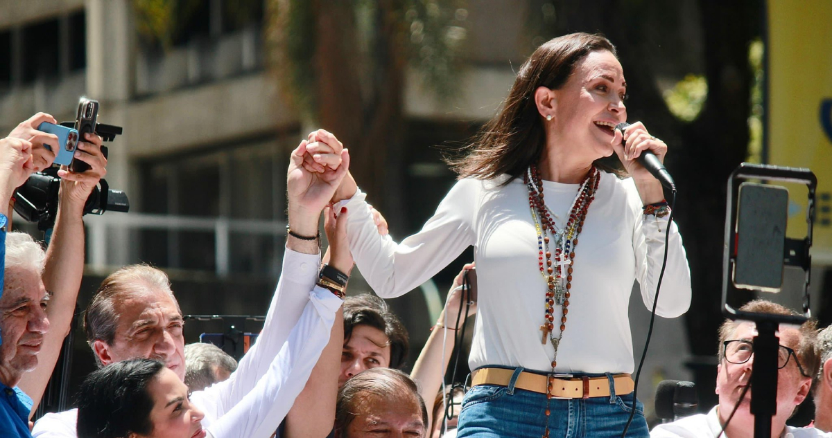 María Corina Machado, opositora venezolana, reaparece en la manifestación contra reeleción de Maduro