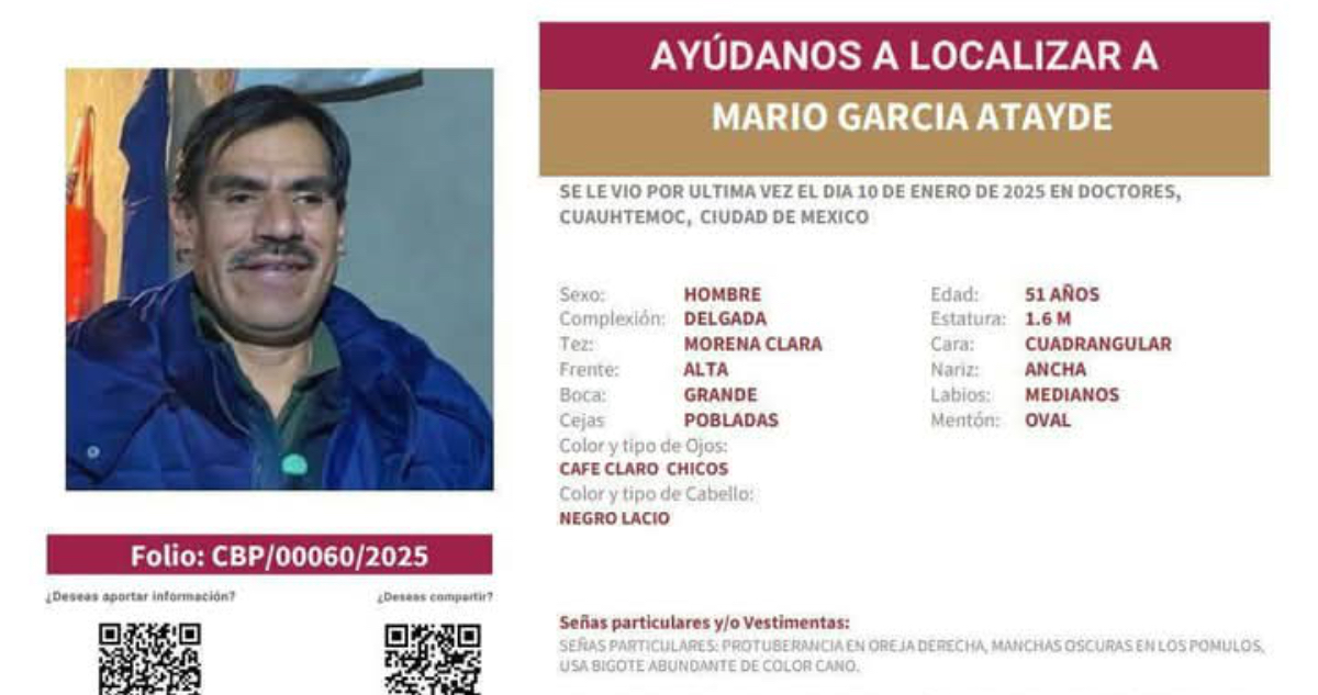 Familiares buscan a Mario, de 51 años; tiene discapacidad y desapareció en la CdMx.