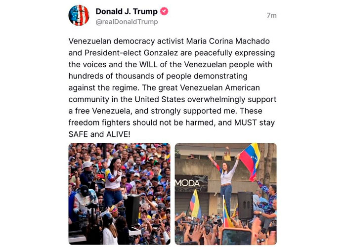 Trump se pronuncia respecto a la supuesta retención de María Corina Machado en Venezuela