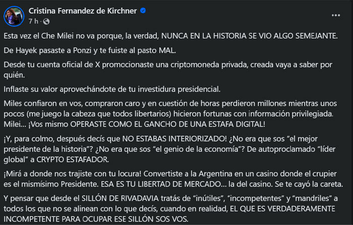 Javier Milei, en un lodazal por el fraude de la criptomoneda $LIBRA