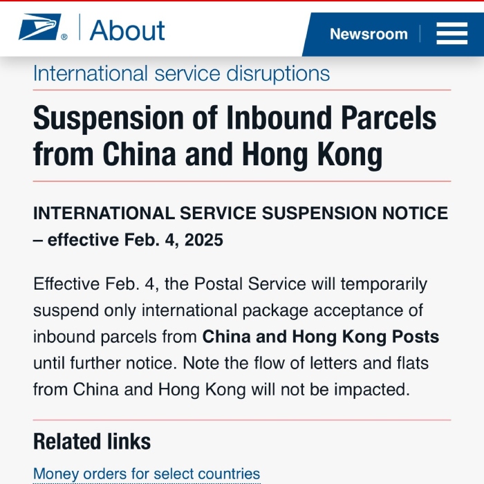 El Servicio Postal de Estados Unidos había suspendido temporalmente la llegada de paquetes internacionales que procedan de China y Hong Kong, en el marco de la guerra comercial entre Washington y Pekín.